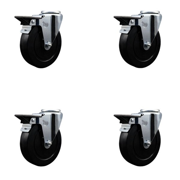 Service Caster 5'' Soft Rubber Wheel Swivel Bolt Hole Caster Set with Posi Lock Brakes, 4PK SCC-BH20S514-SRS-PLB-4 - main